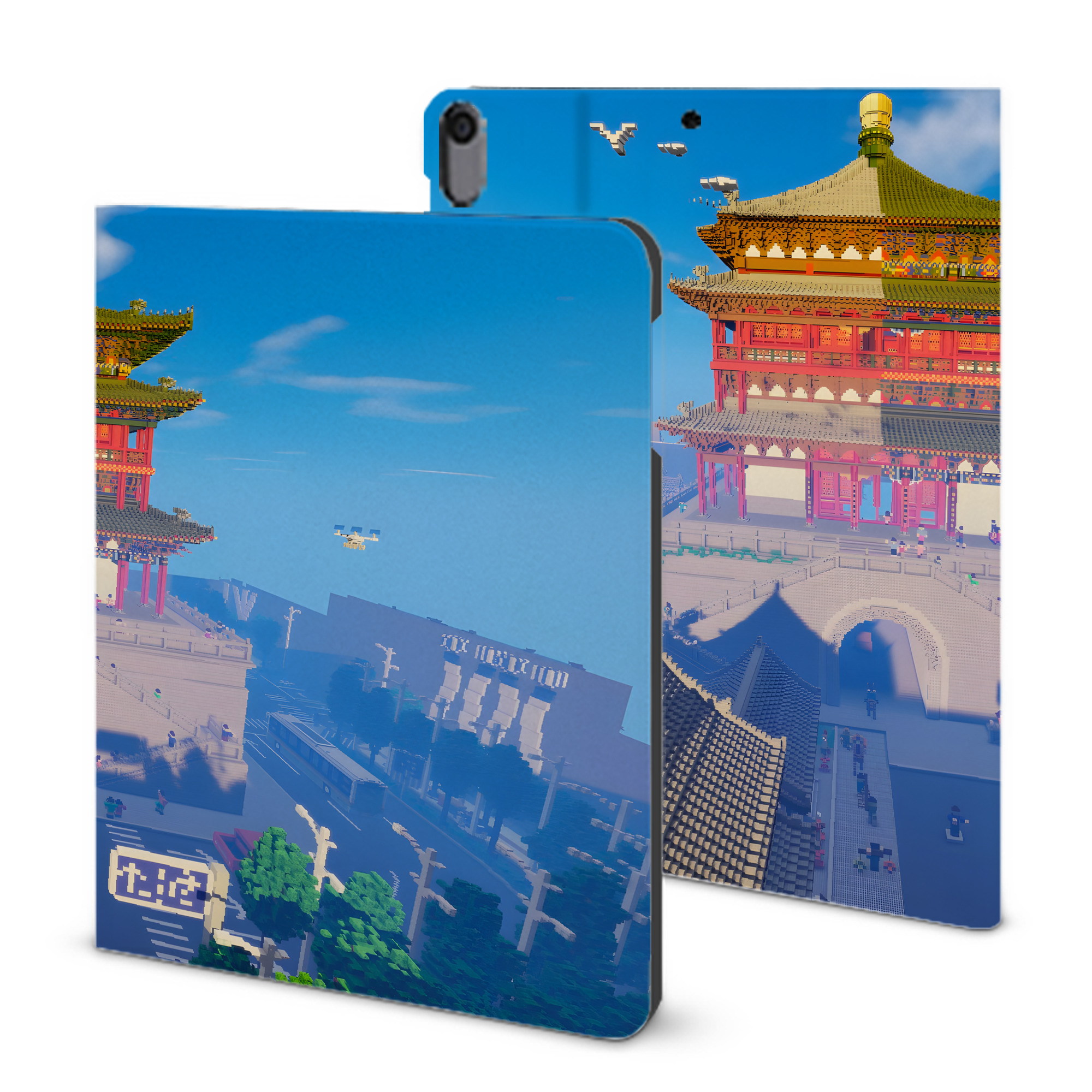 （画像用） マインクラフト ブロックの世界 Minecraft MC Block world IPad ケース ブック型 PUレザー TPU 耐衝撃 軽量 薄型 ペン収納なし 全面保護 IPad 各モデル対応